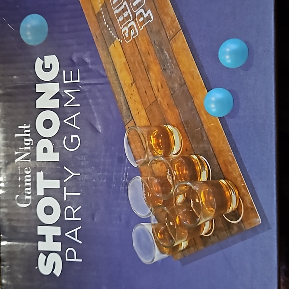Shot Pong Game Night Party Game With 12 Shot Glasses 1 Game Board 6 Balls New